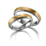 Par de Aliança em Ouro Amarelo & Branco 18k e Diamantes, 4mm