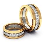 Par de Aliança em Ouro Amarelo & Branco 18k e Diamantes, 7mm