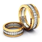 Par de Aliança em Ouro Amarelo & Branco 18k e Diamantes, 7mm
