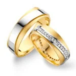 Par de Aliança em Ouro Amarelo & Branco 18k e Diamantes, 6mm