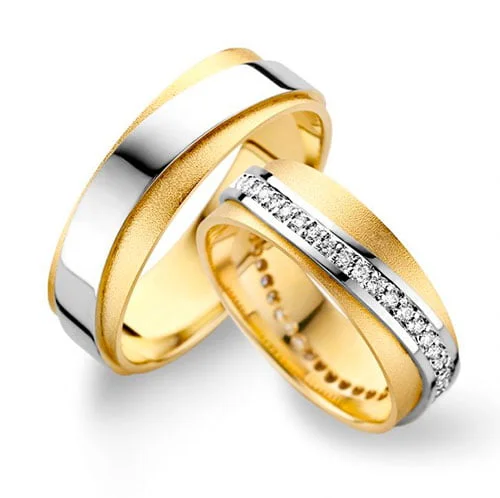 Par de Aliança em Ouro Amarelo & Branco 18k e Diamantes, 6mm - Imagem 1