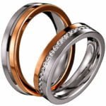 Par de Aliança em Ouro Branco & Rosa 18k e Diamantes, 5mm