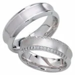 Par de Aliança em Ouro Branco 18k e Diamantes, 6mm
