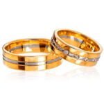 Par de Aliança em Ouro Amarelo & Branco 18k e Diamantes, 6mm