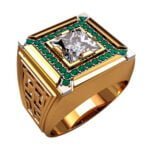 Anel de Confraria em Ouro Amarelo 18k com Água Marinha e Diamantes, 18mm