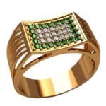 Anel de Confraria em Ouro Amarelo 18k com Esmeralda e Diamantes, 15mm