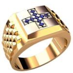 Anel de Confraria em Ouro Amarelo 18k com Safira, 14mm