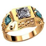 Anel de Confraria em Ouro Amarelo 18k com Topazio e Diamante, 10mm