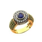 Anel de Confraria em Ouro Amarelo 18k com Safira, Esmeralda e Dimantes, 15mm