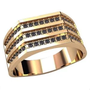 Anel de Confraria em Ouro Amarelo 18k com Mourion Preto, 14mm