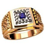 Anel de Confraria em Ouro Amarelo 18k com Safira, 14mm