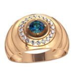 Anel de Formatura em Ouro Amarelo 18k com Topázio e Diamantes, 12mm