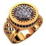 Anel de Confraria em Ouro Amarelo 18k Mourion Preto e Diamantes, 15mm