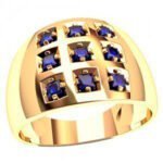 Anel de Confraria em Ouro Amarelo 18k com Safira, 14mm