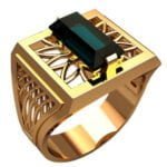 Anel de Confraria em Ouro Amarelo 18k com Mourion Preto, 14mm