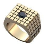 Anel de Confraria em Ouro Amarelo 18k com Mourion Preto, 13mm