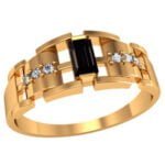 Anel de Confraria em Ouro Amarelo 18k com Mourion Preto e Diamantes, 12mm