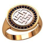 Anel de Confraria em Ouro Amarelo 18k com Mourion Preto, 14mm
