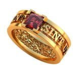 Anel de Confraria em Ouro Amarelo 18k com Granada, 8mm