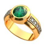 Anel de Confraria em Ouro Amarelo 18k com Esmeralda e Diamantes, 10mm