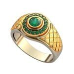 Anel de Confraria em Ouro Amarelo 18k com Esmeralda, 10mm