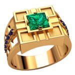 Anel de Confraria em Ouro Amarelo 18k com Esmeralda e Safira, 14mm