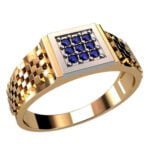 Anel de Confraria em Ouro Amarelo 18k com Safira e Diamantes, 14mm