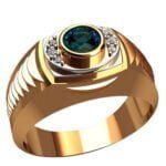 Anel de Confraria em Ouro Amarelo 18k com Safira e Diamantes, 10mm