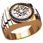 Anel de Confraria em Ouro Amarelo 18k com Safira, 13mm