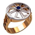 Anel de Confraria em Ouro Amarelo 18k com Safira, 18mm