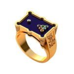 Anel de Confraria em Ouro Amarelo 18k com Pedras Preciosas, 10mm