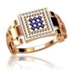 Anel de Confraria em Ouro Amarelo 18k com Safira e Diamantes, 12mm