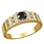 Anel de Confraria em Ouro Amarelo 18k com Mourion Preto e Diamantes, 8mm