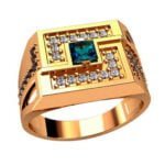 Anel de Formatura em Ouro Amarelo 18k com Topázio e Diamantes, 13mm