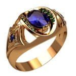 Anel de Confraria em Ouro Amarelo 18k com Safira e Esmeralda, 12mm