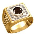 Anel de Confraria em Ouro Amarelo 18k com Mourion Preto e Diamantes, 14mm