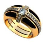 Anel de Confraria em Ouro Amarelo 18k e Diamantes, 10mm