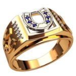 Anel de Confraria em Ouro Amarelo 18k com Safira e Diamantes, 12mm