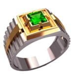 Anel de Confraria em Ouro Amarelo & Branco 18k com Esmeralda, 12mm