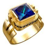 Anel de Confraria em Ouro Amarelo 18k com Safira, 12mm