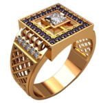 Anel de Confraria em Ouro Amarelo 18k com Ametista e Diamantes, 13mm