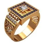 Anel de Confraria em Ouro Amarelo 18k com Ametista e Diamantes, 13mm