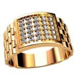 Anel de Confraria em Ouro Amarelo 18k e Diamantes, 13mm