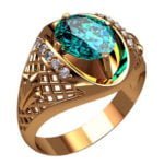 Anel de Confraria em Ouro Amarelo 18k com Esmeralda e Diamantes, 14mm