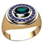 Anel de Confraria em Ouro Amarelo 18k com Turmalina Verde e Safira, 18mm