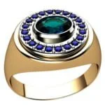Anel de Confraria em Ouro Amarelo 18k com Turmalina Verde e Safira, 18mm