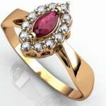 Anel de Formatura em Ouro Amarelo 18k com Granada e Diamantes, 12mm