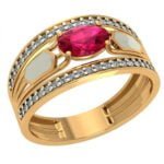 Anel de Formatura em Ouro Amarelo 18k com Granada e Diamantes, 12mm