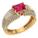 Anel de Formatura em Ouro Amarelo 18k com Granada e Diamantes, 10mm