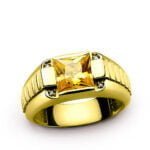 Anel de Formatura em Ouro Amarelo 18k com Citrino e Diamantes, 10mm